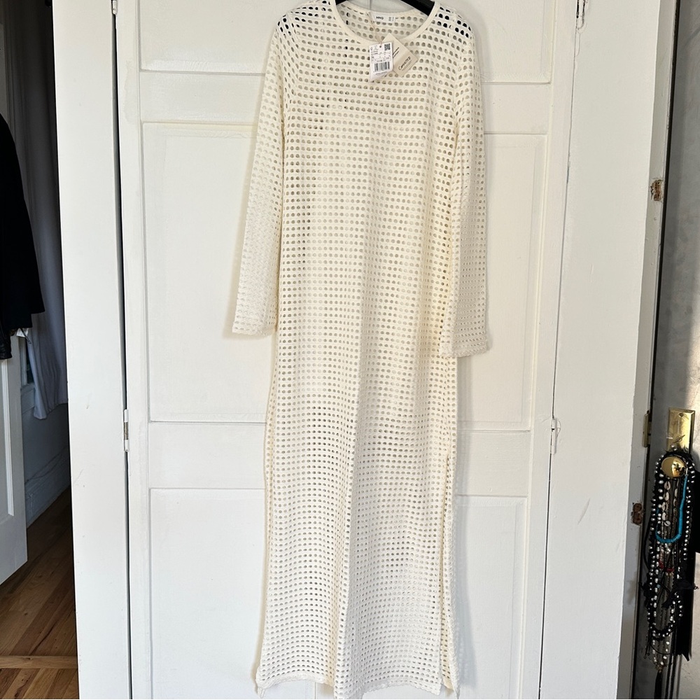 NWT Women’s Mango White Crochet Long Sleeve Dress Size M